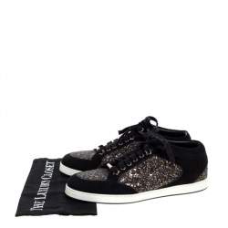 Pre Owned Jimmy Choo Black Glitter And Suede Miami Low Top Sneakers Size 40
