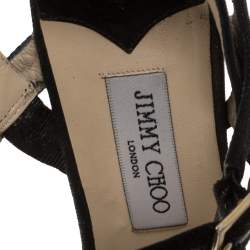 Pre Owned Jimmy Choo Black Canvas Cross Strap Wooden Ankle Strap Platform Sandals Size 40