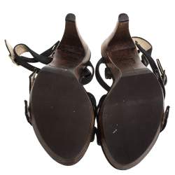 Pre Owned Jimmy Choo Black Canvas Cross Strap Wooden Ankle Strap Platform Sandals Size 40