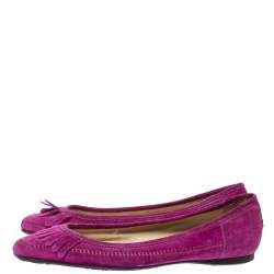 Pre Owned Jimmy Choo Magenta Suede Fringe Detail Ballet Flats Size 39
