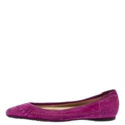 Pre Owned Jimmy Choo Magenta Suede Fringe Detail Ballet Flats Size 39
