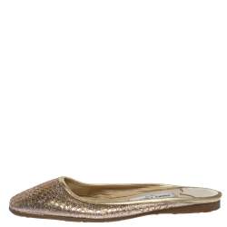 Jimmy Choo Shimmery Gold Laser Cut Leather Flat Mules Size 38.5