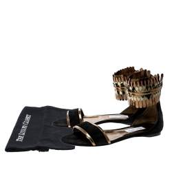 Pre Owned صندل فلات جيمي تشو "كيمرو" أسورة كاحل سويدي أسود و جلد عاكس مقاس 40