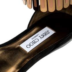 Pre Owned صندل فلات جيمي تشو "كيمرو" أسورة كاحل سويدي أسود و جلد عاكس مقاس 40