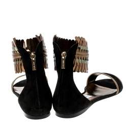 Pre Owned صندل فلات جيمي تشو "كيمرو" أسورة كاحل سويدي أسود و جلد عاكس مقاس 40