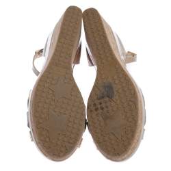 Pre Owned Jimmy Choo Beige Patent Leather Ankle Strap Cork Wedge Platform Sandals Size 39