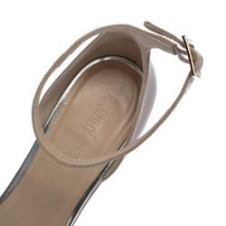 Pre Owned Jimmy Choo Beige Patent Leather Ankle Strap Cork Wedge Platform Sandals Size 39