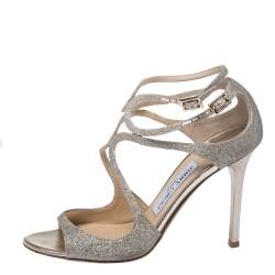 Pre Owned Jimmy Choo Gold Glitter Strappy Sandals Size 37