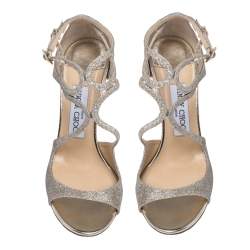 Pre Owned Jimmy Choo Gold Glitter Strappy Sandals Size 37