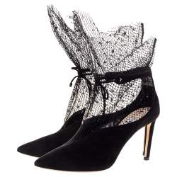 Pre Owned Jimmy Choo Black Suede Leanne Mesh Detail Ankle Strap Pumps Size 39