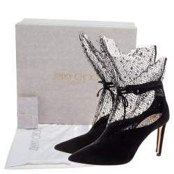Pre Owned Jimmy Choo Black Suede Leanne Mesh Detail Ankle Strap Pumps Size 39