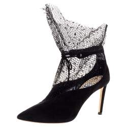 Pre Owned Jimmy Choo Black Suede Leanne Mesh Detail Ankle Strap Pumps Size 39