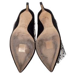 Pre Owned Jimmy Choo Black Suede Leanne Mesh Detail Ankle Strap Pumps Size 39