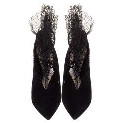 Pre Owned Jimmy Choo Black Suede Leanne Mesh Detail Ankle Strap Pumps Size 39
