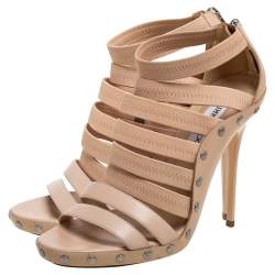 Jimmy Choo Beige Leather, Elastic And Patent Strappy 'Aston' Sandals Size 39.5