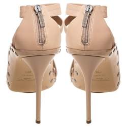 Jimmy Choo Beige Leather, Elastic And Patent Strappy 'Aston' Sandals Size 39.5