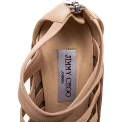 Jimmy Choo Beige Leather, Elastic And Patent Strappy 'Aston' Sandals Size 39.5