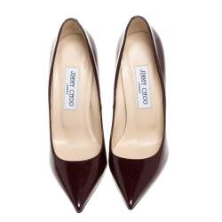 Pre Owned Jimmy Choo Burgundy Patent Leather Romy Pointed Toe Pumps Size 38