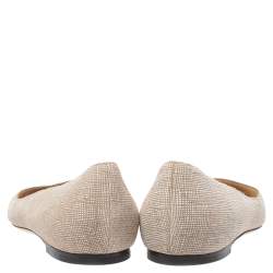 مملوكة مسبقًا Jimmy Choo Beige/White Textured Leather Romy Ballet Flats Size 38.5