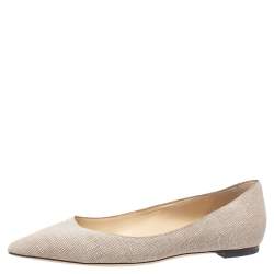 مملوكة مسبقًا Jimmy Choo Beige/White Textured Leather Romy Ballet Flats Size 38.5