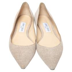 مملوكة مسبقًا Jimmy Choo Beige/White Textured Leather Romy Ballet Flats Size 38.5