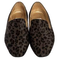 Pre Owned Jimmy Choo Grey Leopard Print Calf Hair Wheel Smoking Slippers Size 39