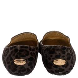 Pre Owned Jimmy Choo Grey Leopard Print Calf Hair Wheel Smoking Slippers Size 39
