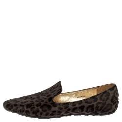 Pre Owned Jimmy Choo Grey Leopard Print Calf Hair Wheel Smoking Slippers Size 39