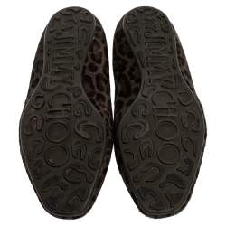 Pre Owned Jimmy Choo Grey Leopard Print Calf Hair Wheel Smoking Slippers Size 39