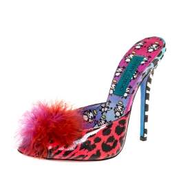Pre Owned Jimmy Choo Multicolor Printed Patent Leather Tickle Fur Open Toe Sandals Size 38