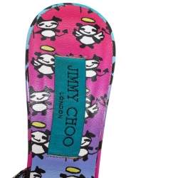 Pre Owned Jimmy Choo Multicolor Printed Patent Leather Tickle Fur Open Toe Sandals Size 38