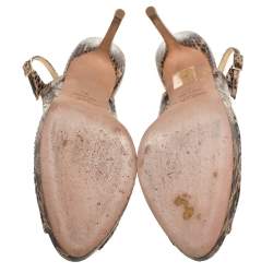 Pre Owned صندل  جيمي تشو فتحة كعب نعل سميك مقدمة مفتوحة نوفا جلد ثعبان بيج وبنى مقاس 39