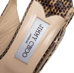 Pre Owned صندل جيمي تشو فتحة كعب نعل سميك مقدمة مفتوحة نوفا جلد ثعبان بيج وبنى مقاس 39