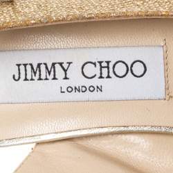 Pre Owned Jimmy Choo Gold Shimmery Fabric Nova Slingback Peep Toe Platform Sandals Size 37.5