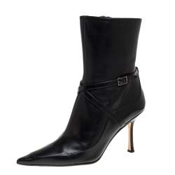 Jimmy Choo Black Leather Arena Pointed Toe Ankle Boots Size 40