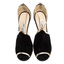 Jimmy Choo Black Suede Leather Platform Ankle Strap Sandals Size 37.5