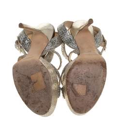 مملوكة مسبقًا صندل جيمي تشو سيور نعل سميك وجه غلير فضى / ذهبى  مقاس 36