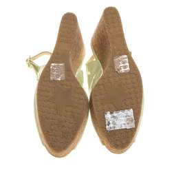 Pre Owned Jimmy Choo Light Green Patent Leather Prova Slingback Cork Wedge Sandals Size 38