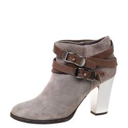 مملوكة مسبقًا حذاء بوتيز كاحل جيمى تشو إبزيم جلد سويدى رمادى مقاس 39