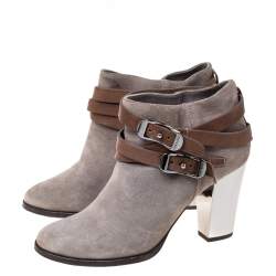 مملوكة مسبقًا حذاء بوتيز كاحل جيمى تشو إبزيم جلد سويدى رمادى مقاس 39