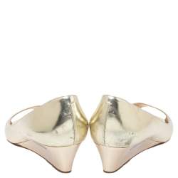 Pre Owned Jimmy Choo Gold Patent Leather Baxen Wedge Peep Toe Pumps Size 40