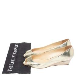 Pre Owned Jimmy Choo Gold Patent Leather Baxen Wedge Peep Toe Pumps Size 40