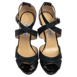 Pre Owned صندل جيمى تشو لوتى قماش غليتر كحلى مقاس 41