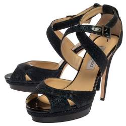 Pre Owned صندل جيمى تشو لوتى قماش غليتر كحلى مقاس 41