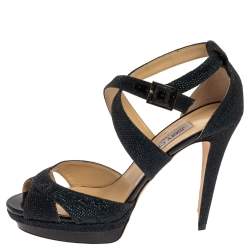 Pre Owned صندل جيمى تشو لوتى قماش غليتر كحلى مقاس 41