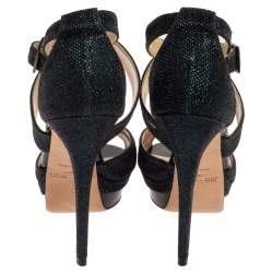 Pre Owned صندل جيمى تشو لوتى قماش غليتر كحلى مقاس 41