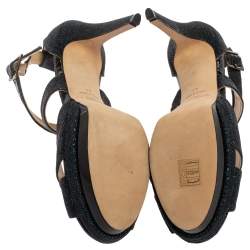 Pre Owned صندل جيمى تشو لوتى قماش غليتر كحلى مقاس 41