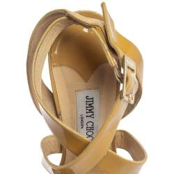 مملوكة مسبقًا Jimmy Choo Beige Patent Leather Vamp Platform Sandals Size 41.5