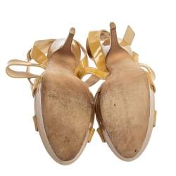 مملوكة مسبقًا Jimmy Choo Beige Patent Leather Vamp Platform Sandals Size 41.5