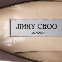 Pre Owned Jimmy Choo Dark Brown Satin Embellished Pointed Toe Pumps Size 40